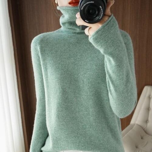 2021 new lamb pile Turtlenecked pullover knit sweater for women loose long-sleeved autumn and winter solid color sweater women