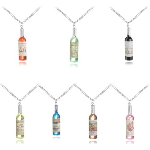 New Simulation Mini Red The Wine Bottle Pendant Necklace Geometric shape Resin The Wine Bottle Pendant Wish European jewelry