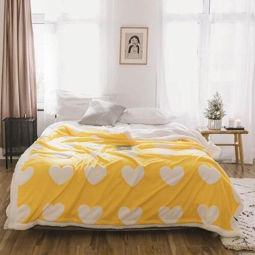 PAPA&MIMA 3D Yellow Houndstooth Winter Thick Sherpa Berber Fleece Throws Blanket Microfiber Full Queen Size Sheets Bedspread