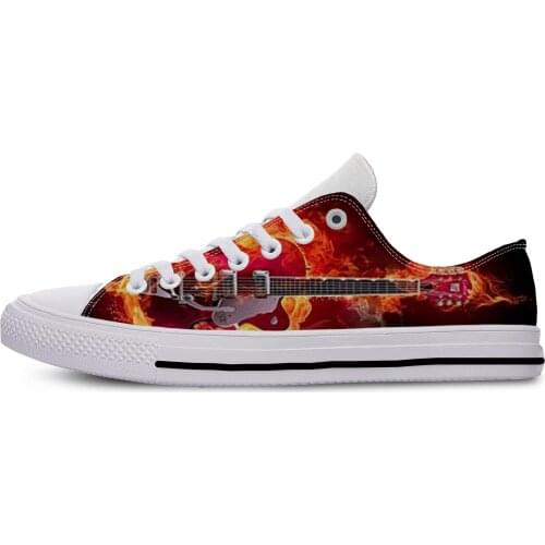 Fire Flame Music Funky Guitar Rock Fashion Lightweight Classic Canvas Shoes Men Women Casual Breathable Sneakers
