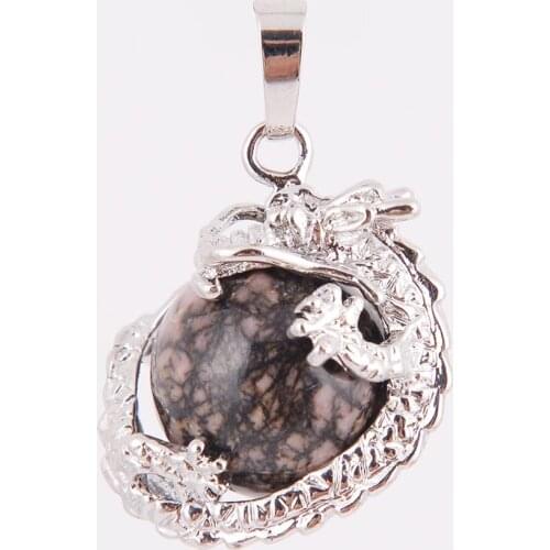 Natural Stone Pendants for Women Crystal Round Beads Suitable Silver Color Dragon Shape Necklace Jewelry Mixed Colors D563