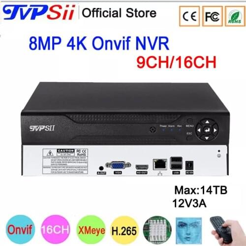 Remote Control 12V 3A Max 8TB SATA Hi3536D XMeye Audio H.265+ 5mp 16CH 16 Channel 9CH Human Face Detection Onvif IP CCTV DVR NVR