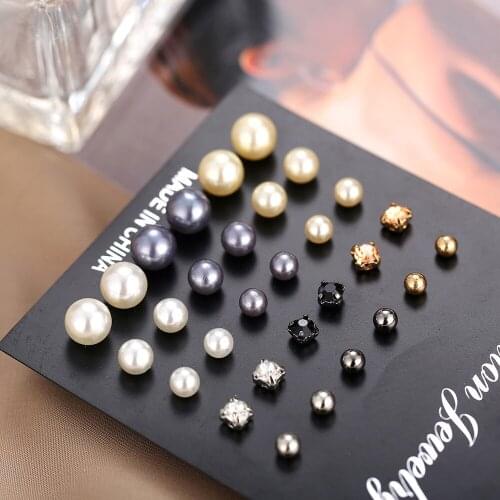 15 pairs/set Creative concise artificial pearl crystal Earrings Beautiful stud earrings set