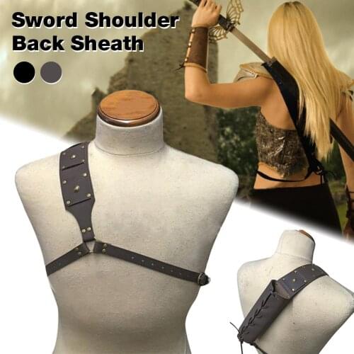 Medieval Retro Sword Shoulder Back Sheath Holder For Adult Men Warrior Costume Rapier Leather Buckle Holster Retro Sword Set