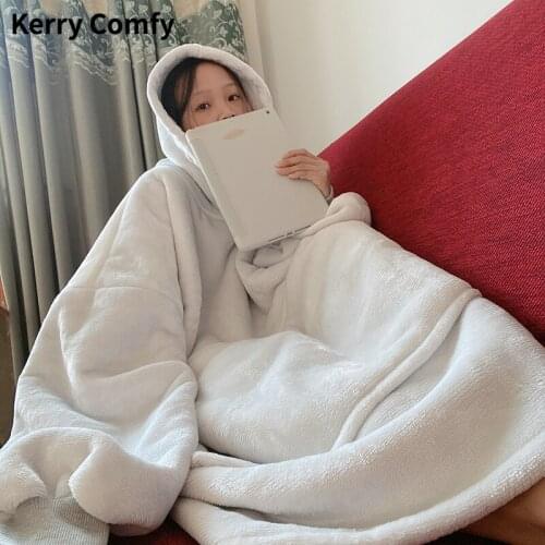 Winter Thick Comfy TV Blanket Sweatshirt Solid Warm Hooded Blanket Adults and Children Fleece Weighted Blankets for Beds Travel