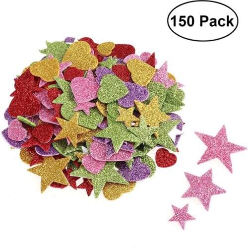 ULTNICE 150pcs Glitter Heart Sticker Foam Star & Heart Glitter Stickers for Wall Ceiling DIY Projects (Random Color & Pattern)
