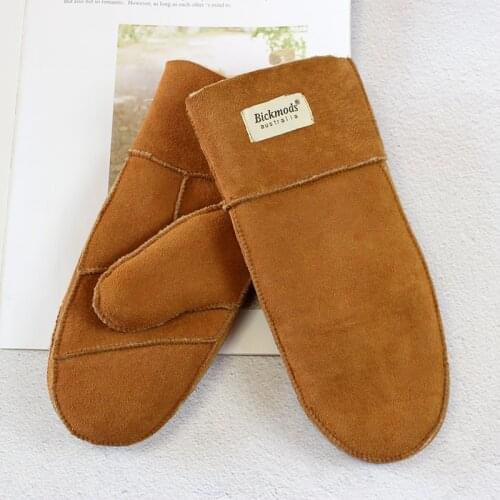 Leather Sheepskin Fleece One-piece Mittens Women Thicken Winter Warm Multicolor Outdoor Windproof Male Student Gloves