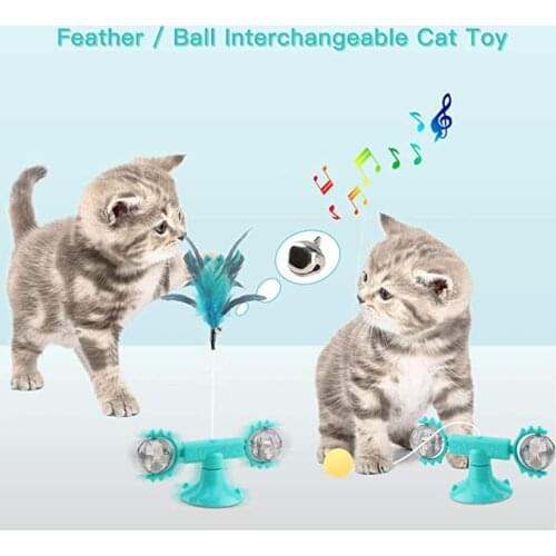 Windmill Cat Toy Interactive Rotating Teasing Feathers Toy Turntable Puzzle Stick Funny Kitten Ball Play Game Cat Accessories