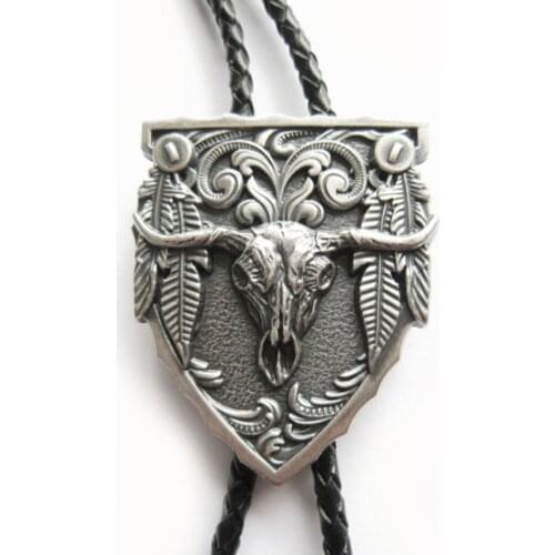 Vintage Silver Plating Western Rodeo Bull Bolo Tie Necklace Neck Tie