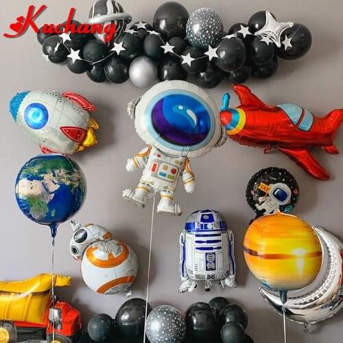 Outer Space Party Astronaut Rocket Airplane Foil Balloons TO THE MOON Theme Party Boy Kids Birthday Party Decoration Favors