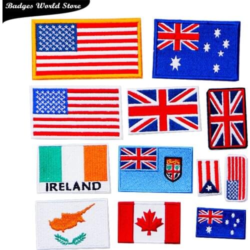High end Canada United States British flag icon Embroidered Applique Patches For kawaii clothes DIY Iron on Badges on a backpack