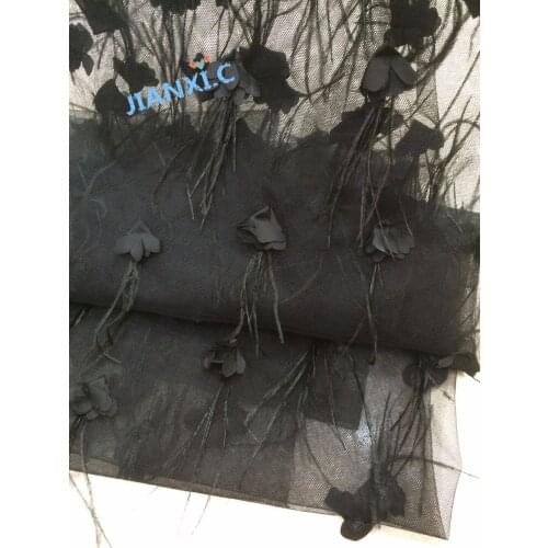 Yaking-120914 special 3d flower with feather embroidery mesh tulle fabric for nice dress