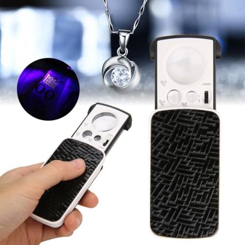 Jeweler Magnifier Optical Glass Loupe LED Slide Loupe Pocket Magnifying 30/60/90X Jeweler Magnifier UV LED Slide Light Loupe