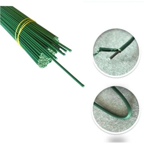 25pcs 2# 40cm Green Plastic Wrap Flower Stick Floral Tape Iron Wire Mesh Flower Stub Stems Craft Decor Soap Holding Flowers Stem