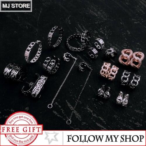 MEIJI New S925 Silver Camouflage Curved Chain Zircon Black Earring Female Fashion Temperament Elegant Monaco Ear Clip For Women