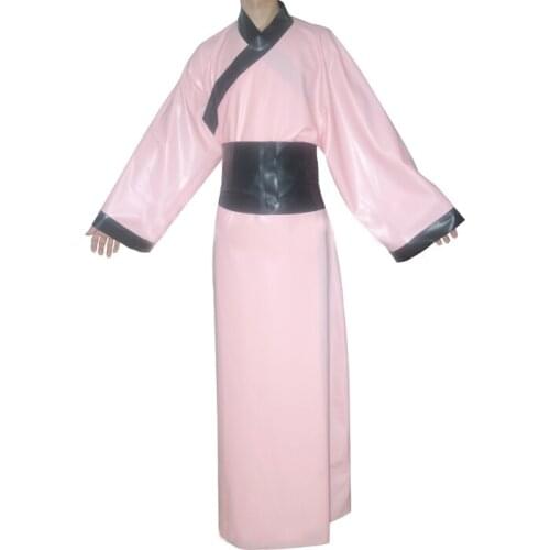 Bath suit made of 100% natural & real latex womens pink bathrobe with black trim colors