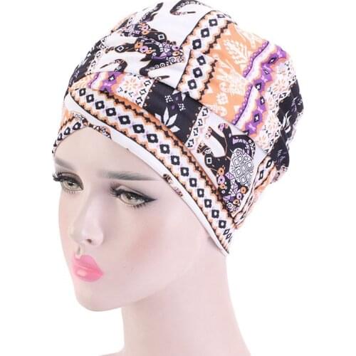 DUOJIAOYAN New Pattern Turban head wrap bandana Muslim headscarf Women elastic print headwrap African Indian long scarf turban