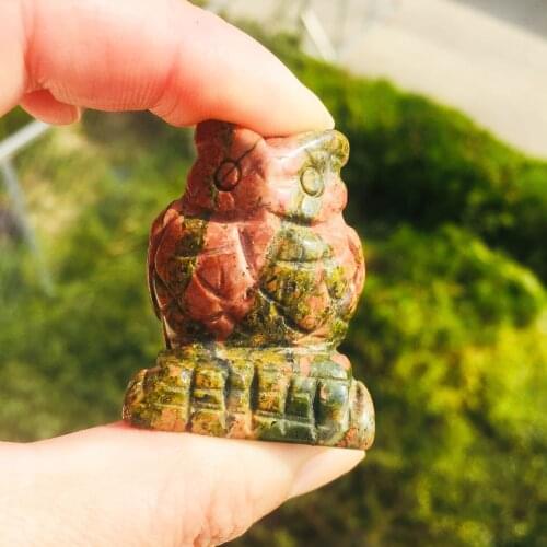 1PCS Factory direct selling Natural Hand Carved unakite Owl Crystal Owl folk crafts for Healing Gifts