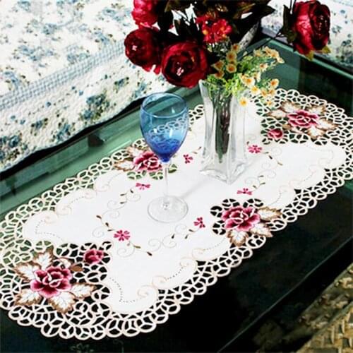 1*Tablecloth Oval Country Style Floral Embroidered Lace Tablecloth Table Mat Decor 40*85cm *Reusable, Stain Resistant In Stock