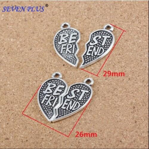 High Quality 5 SET/Lot 26mm*29mm Antique Silver Plated Best Friend Heart Charms 2 PCS/Set