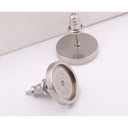 Reidgaller 10pcs stainless steel fit 10mm cameo cabochon blank earring bezels diy stud earrings base setttings