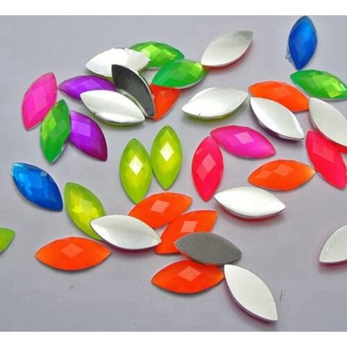 100 Mixed Neon Color Flatback Acrylic Horse Eye Rhinestone Gems 10X22mm No Hole