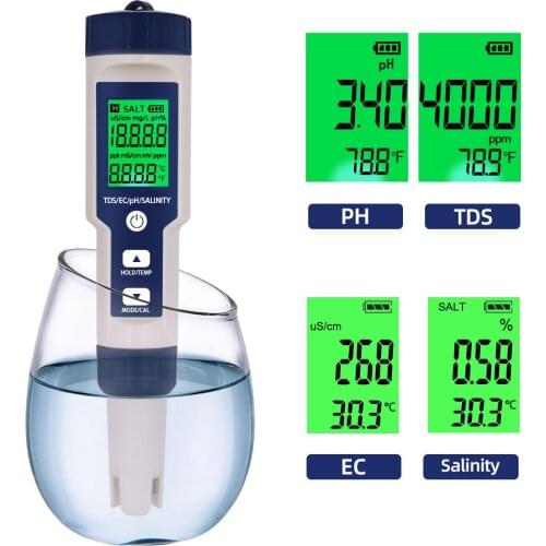 5 in 1 pH EC TDS salinity temperature water food and beverage salinity aquarium sea water ATC water quality detector