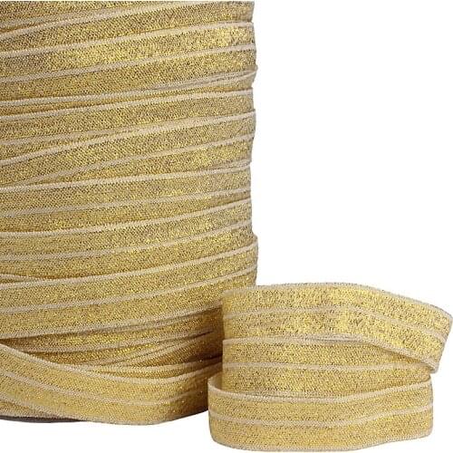 50 yards/lot) Gold metallic glitter frosted fold over elastic for kids hair bands