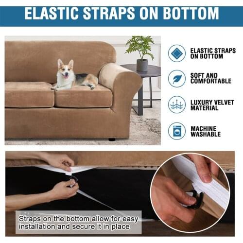 Velvet 4 Piece Sofa Cover Sofa Slipcover-Couch Covers for 3 Cushion Couch