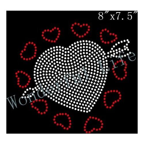 Free shipping Heart with Arrow Rhinestone Transfer Iron On