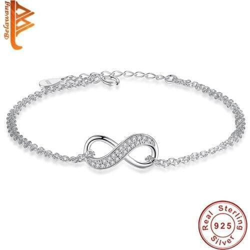 Real 925 Sterling Silver Zircon Infinity Bracelet Original CZ Crystal Zircon Chain Bracelets For Women Trendy Adjustable Jewelry