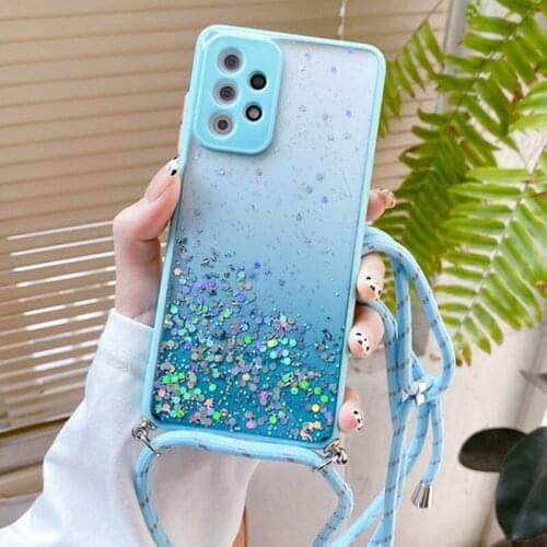 Glittering Shiny Necklace Strap Transparent Phone Case For Samsung S21 S20 Plus Ultra A51 A52 Bumper Shockproof Soft Back Cover