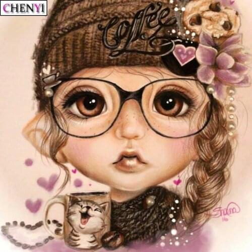 CHENYI 5D DIY Diamond Painting Coffee Girl Full Round/Square Diamond Embroidery Cross Stitch Needlework Art Crafts Wall Decor