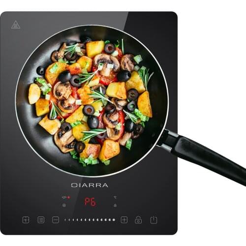 CIARRA CBTIH1 Single Induction Hob 2000W, Sensor Touch control, Black Polished Crystal Glass Panel, Safety Lock, Timer