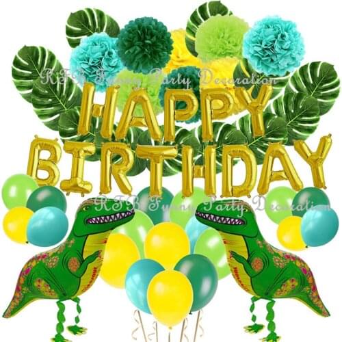 Dinosaur Party Decoration Jungle Safari Party Supplies Foil Balloons Tropical Palm Leaves Dino Birthday Party Wedding Decor