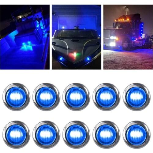 Fuleem 10PCS 3led Blue 3/4 Inch Mini Led Side Marker Bullet Chrome Stainless Lamps Light 12V Waterproof