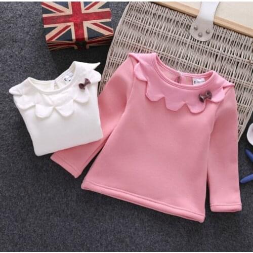 Girls T-Shirt 2019 Winter Warm Baby Kid Long Sleeve T Shirts Wavy Doll Collar Plus Velvet T Shirt Newborn Toddler Clothes Blouse