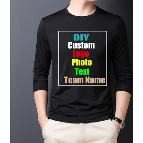 Customize your picture LOGO spring and autumn new modal mens long-sleeved T-shirt solid color mulberry silk loose body shirt