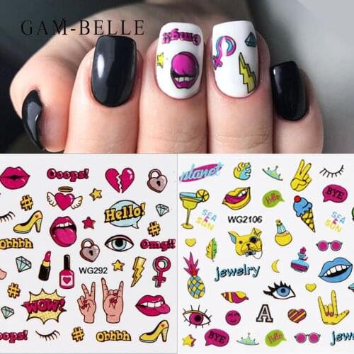 GAM-BELLE 1 Sheet Cartoons Cute Nail Sticker Colorful Cake Animal Design Decals Nail Art Decorations Tattoos Sliders Manicure