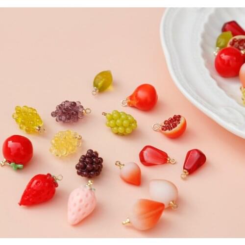 Simulation cute pomegranate grape strawberry peach fruit collection resin pendant diy handmade earrings jewelry accessories
