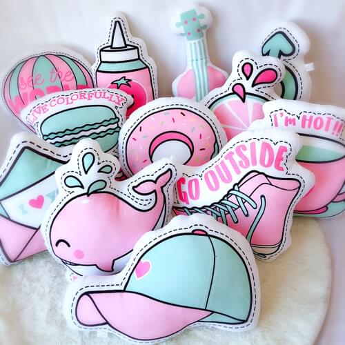 INS Style Pink Pillow Cute Cartoon Hamburger Shoes Guitar Dolphin Throw Pillow Cushion Home Decor Toys For Children Xmas Gif