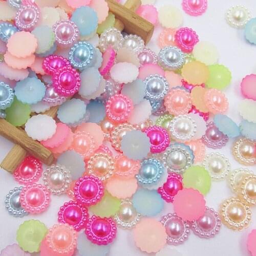 1000pcs 10mm Imitation ABS Half Round FlatBack Flower Pearl Beads for DIY Scrapbook Jewelry Craft clothes Decoration