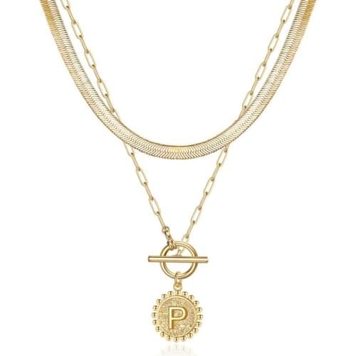 Jacoso Initial Multilayered Necklace For Women Gifts 2pcs/Set Gold Hip-Hop Snake Chain Set Chork Paper Clip Dainty Necklaces