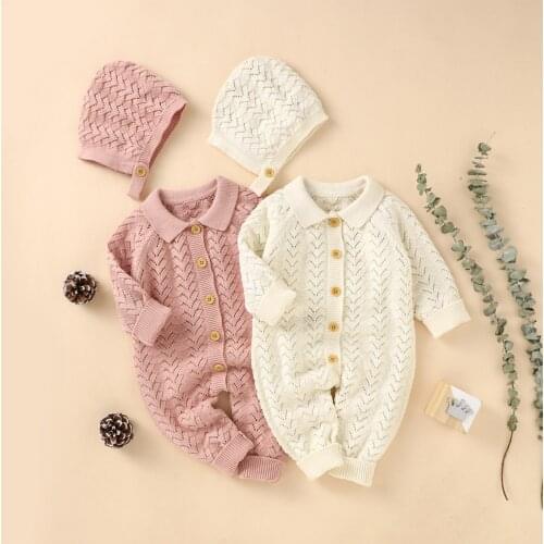 Infant Jumpsuit + Hat, Single Breasted Casual Style Ribbed Closure Spring and Autumn Clothing Baby’s Casual Rompers Sets