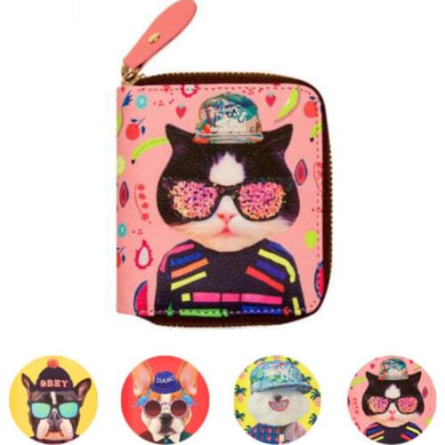Women Wallets PU Cartoon animal Zipper coin wallet cute Harajuku Style Funny Animal Character Men Purse