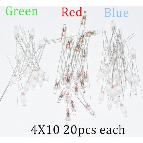 Red, blue, and green 20 bags each 4x10mm standard miniature neon light indicator neon light bulb indicator