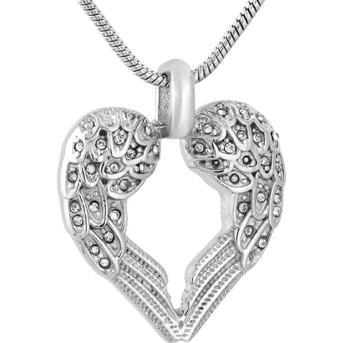 Crystal Angel Wings Heart Cremation Jewelry Pendant for Ashes Stainless Steel Keepsake Memorial Urn Necklace Jewellery