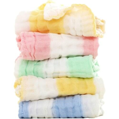 30*30cm small square baby cotton gauze handkerchief square baby combed cotton washed gauze square towel foldable color striped b