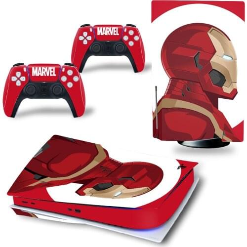 Marvel Iron Man PS5 Disk Skin Sticker Decal Cover for PlayStation 5 Console and 2 Controllers PS5 Disk Skin Sticker Vinyl