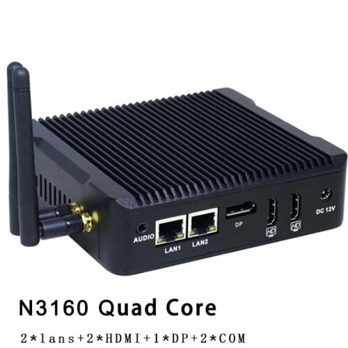 Quad Core N3160 Fanless Mini PC Windows 10 7 8 Dual LAN NIC Barebone PC Micro Computer WIFI DP PFsense As Router Firewall Server